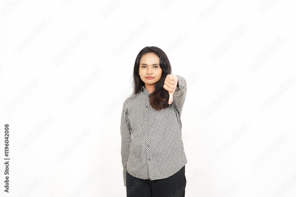 Showing Thumbs Down Hand Gesture Of Beautiful Asian Woman Isolated On White Background Showing Thumbs Down Hand Gesture Of Beautiful Asian Woman Isolated On White Background