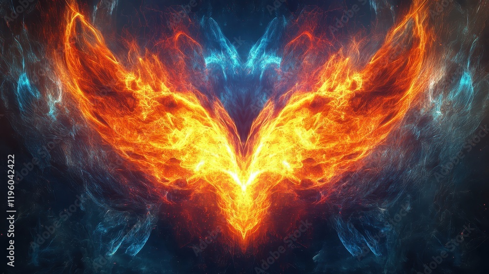 Fototapeta premium Fiery Wings Abstract Art Design of Blazing Fire and Ice