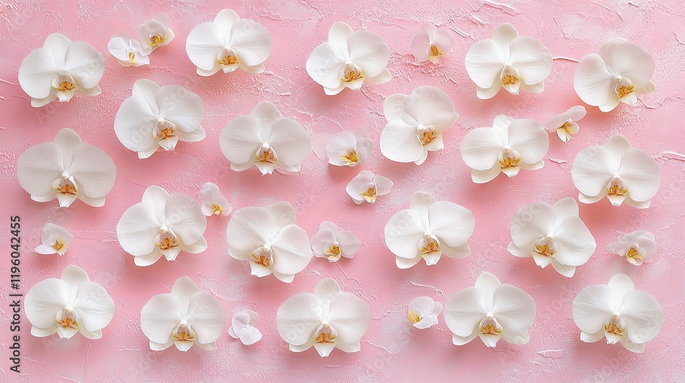 Elegant Arrangement of White Phalaenopsis Orchids on Pastel Background Elegant Arrangement of White Phalaenopsis Orchids on Pastel Background