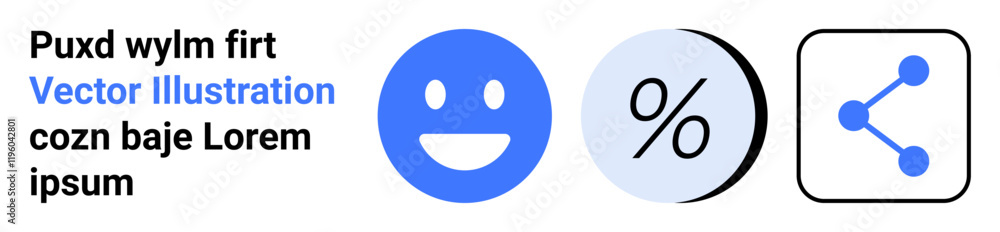 Fototapeta premium Blue happy face, percentage symbol, and share icon. Ideal for user feedback, ratings, data visualization, social media, connectivity, marketing, analytics Landing page