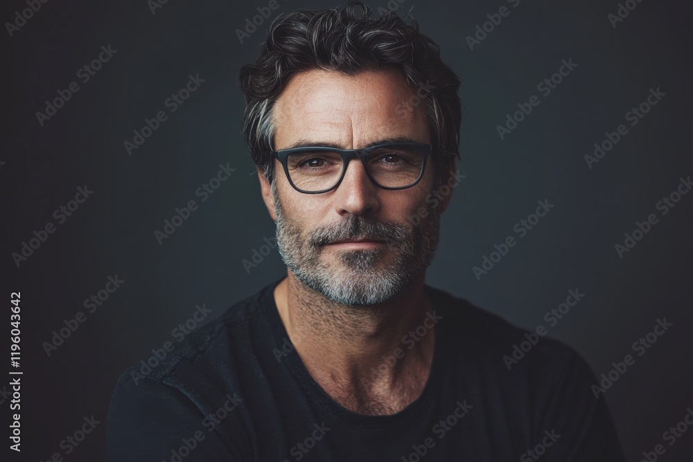 Obraz premium Confident Middle-Aged Man with Glasses and Beard in a Studio Portrait