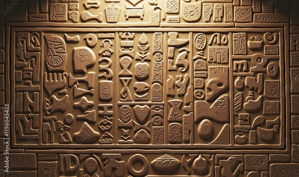 Ancient Egyptian hieroglyphics carved on a stone wall, evoking a sense of history and culture, ideal for educational materials, travel promotions, and archaeological themes. Ancient Egyptian hieroglyphics carved on a stone wall, evoking a sense of history and culture, ideal for educational materials, travel promotions, and archaeological themes.