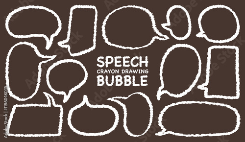 Set of chalk drawing outline speech bubble blank for text on blackboard. Hand drawn doodle style freehand cute line chat box vector. Crayon pencil memo dialog cloud. Balloon sticker chalkboard 