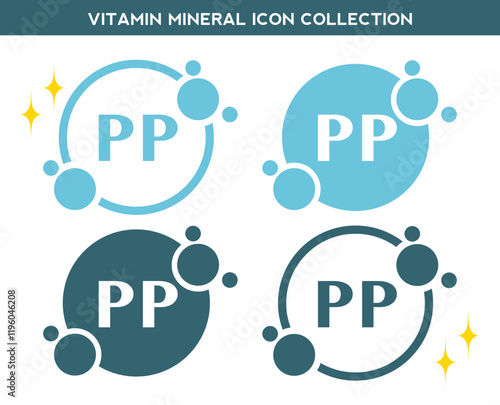 Vitamin, mineral icon. Set of flat yellow vitamin PP vector. Golden vitamin mineral PP capsule. Nutrition, food supplement design. Multivitamin complex Vitamins capsules. Dietary supplement pharmacy
