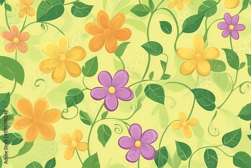 Beautiful Floral Pattern with Vibrant Flowers and Leaves