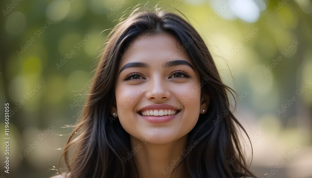 Potrait Of Young Indian Woman with Radiant Smile and Bright Eyes, Capturing Carefree Joy and Gentle Beauty With a Neutral Background Potrait Of Young Indian Woman with Radiant Smile and Bright Eyes, Capturing Carefree Joy and Gentle Beauty With a Neutral Background