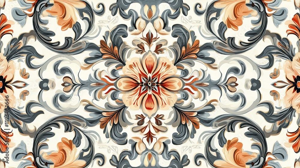 Classic Floral Design Pattern with Ornate Lines and Details Classic Floral Design Pattern with Ornate Lines and Details