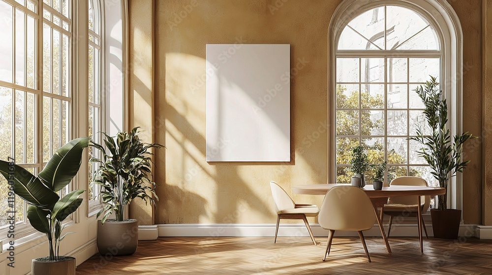 Bright Office Mockup with Large Windows and Blank Wall Space Bright Office Mockup with Large Windows and Blank Wall Space