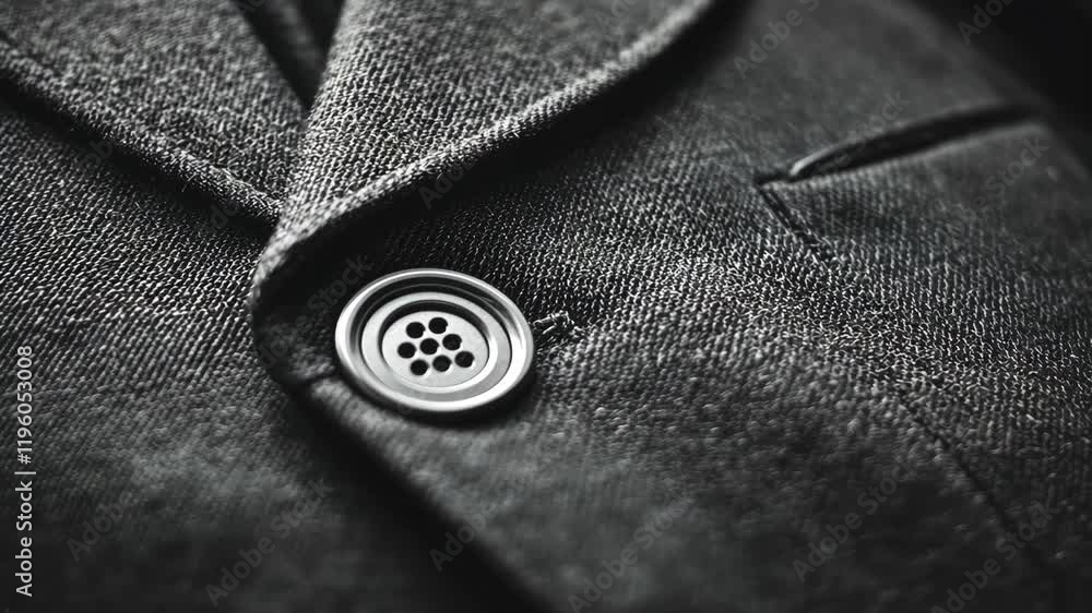 Close-up of a stylish black suit jacket with a button and fabric texture showcasing tailored design elements and craftsmanship details Close-up of a stylish black suit jacket with a button and fabric texture showcasing tailored design elements and craftsmanship details