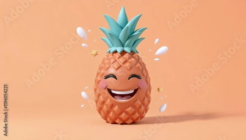 3D Claymorphism Illustration of a Vibrant Smiling Pineapple with Glossy Finish and Pastel Geometric Background photo