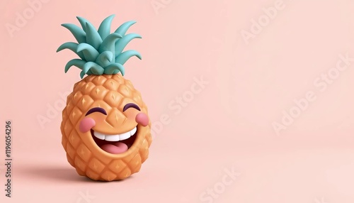 3D Claymorphism Illustration of a Vibrant Smiling Pineapple with Glossy Finish and Pastel Geometric Background photo