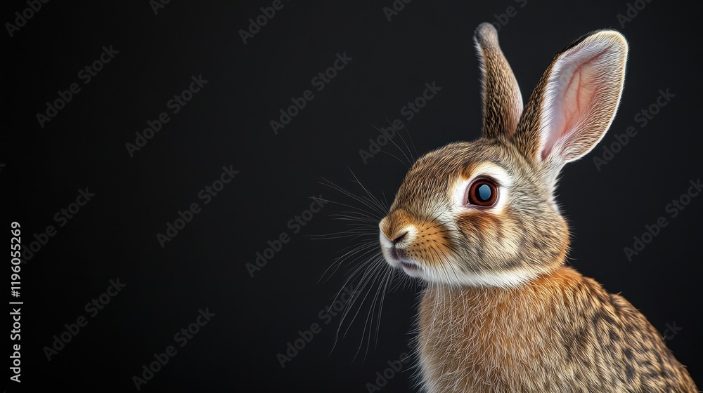 Fototapeta premium Close-up of a brown rabbit against black. Perfect for Easter, pet, or nature themes.