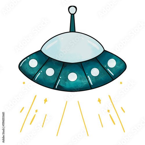 UFO illustration on Transparent Background, Illustration of flying saucer, UFO element, UFO Flying Saucer illustration, Spaceship UFO, Set of ufo objects, Hand drawn UFO illustration photo