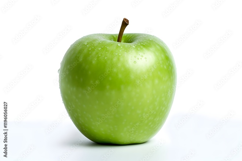 Green apple with water drops on white background Green apple with water drops on white background