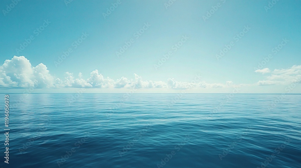 Fototapeta premium Clear Blue Sky and Calm Ocean on a Sunny Day with Endless Horizon