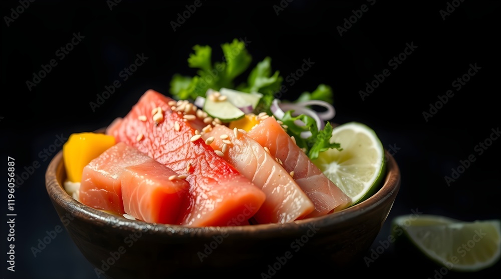 a Chirashi sashimi Bowl with sashimi on table a Chirashi sashimi Bowl with sashimi on table