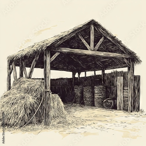 Rustic Hay Barn, Simple Countryside Structure