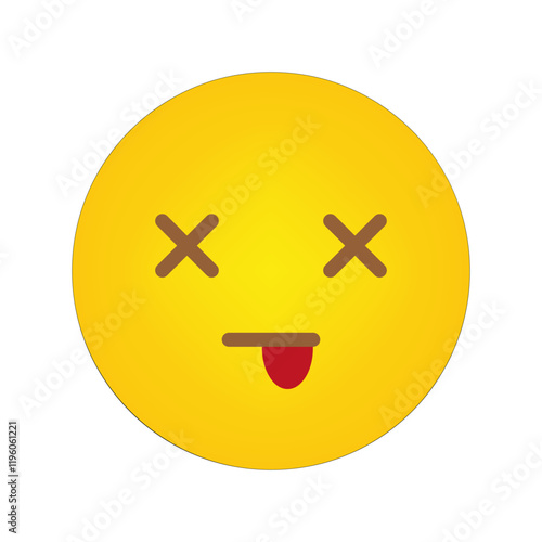 Silly face emoji. Yellow emoticon with tongue. Funny vector smiley. Crossed eyes expression.