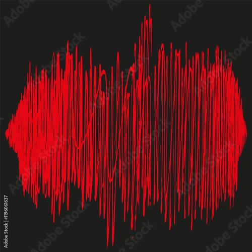 Red waveform design. Abstract audio signal. Bold artistic texture. Vibrant red illustration.