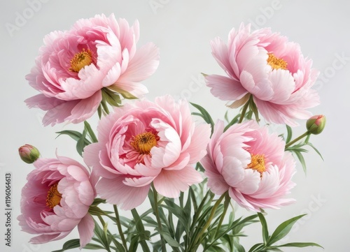 Delicate watercolor peony flowers on a white background, floral arrangement, watercolor peonies, botanical illustration