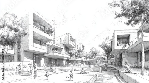 Architectural Sketch: Modern Residential Complex Design