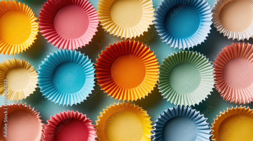Colorful Cupcake Liners: A Delightful Pattern of Pastel Paper Cups Colorful Cupcake Liners: A Delightful Pattern of Pastel Paper Cups