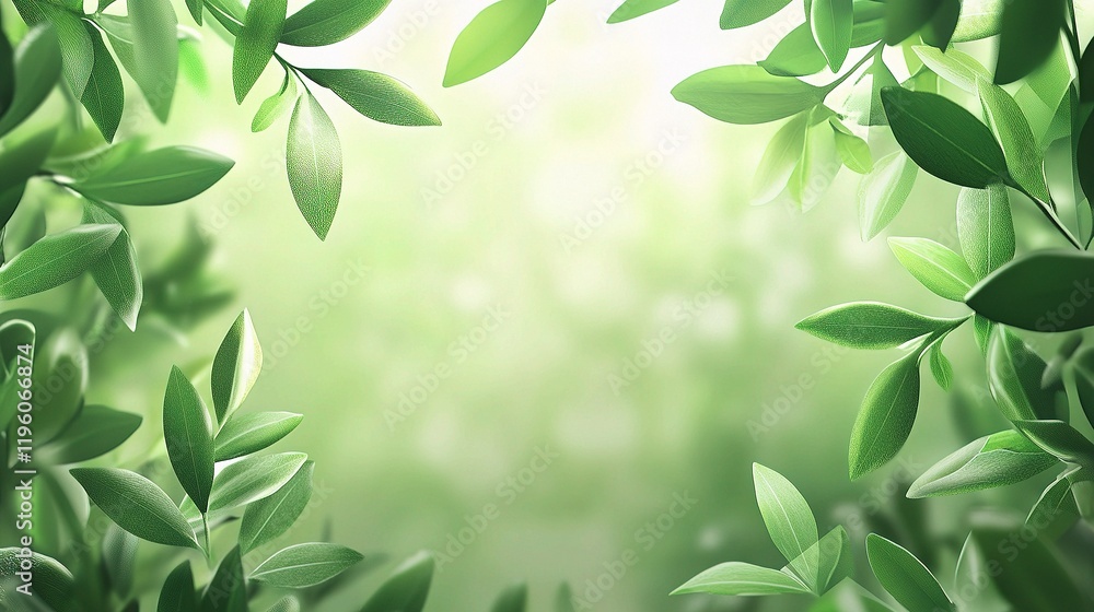 Bright Abstract Background with Healthy Green Leaves and Light Glow Bright Abstract Background with Healthy Green Leaves and Light Glow