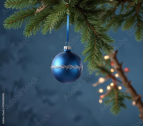 Wallpaper Mural Ornament with blue background hanging on Christmas tree branch,  winter,  trees,  festive Torontodigital.ca