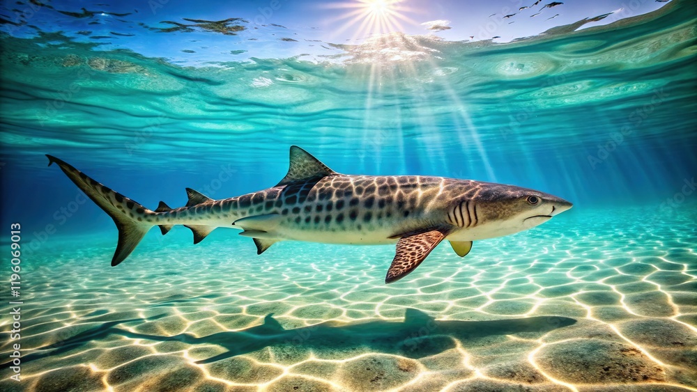 Fototapeta premium Stunning Leopard Shark Underwater Photography: Bright, Sharp Images of Ocean Life