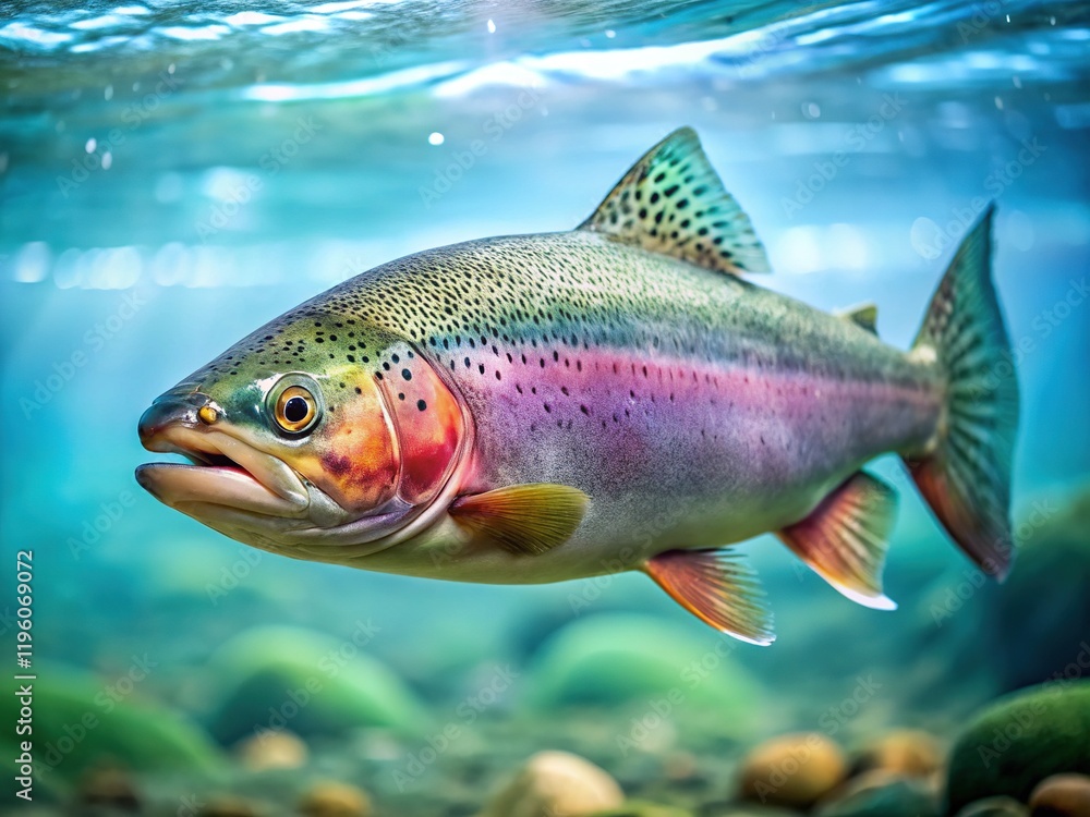 Naklejka premium Stunning Rainbow Trout Photo: Crisp, Bright, Detailed Fish Image