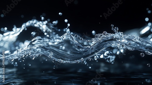 A close-up of water waves, capturing movement and clarity in a dark background.