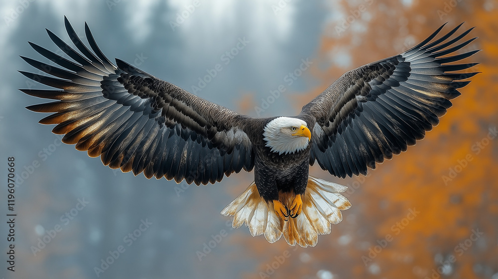 A majestic bald eagle soaring high in the sky with its wings spread wide. A majestic bald eagle soaring high in the sky with its wings spread wide.