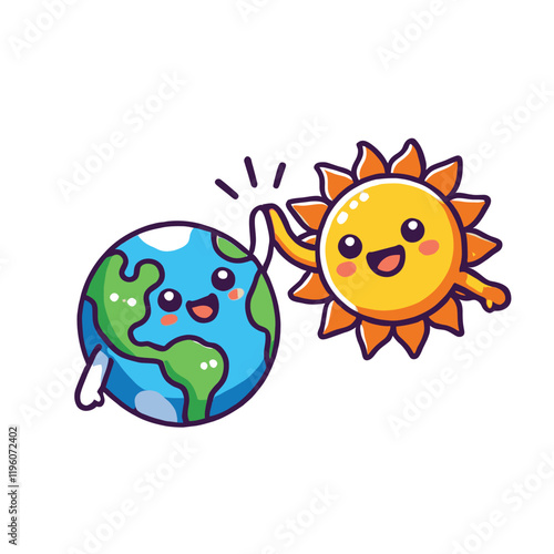 illustration of the planets Earth and Sun high fiving each other symbolizing the balance of nature