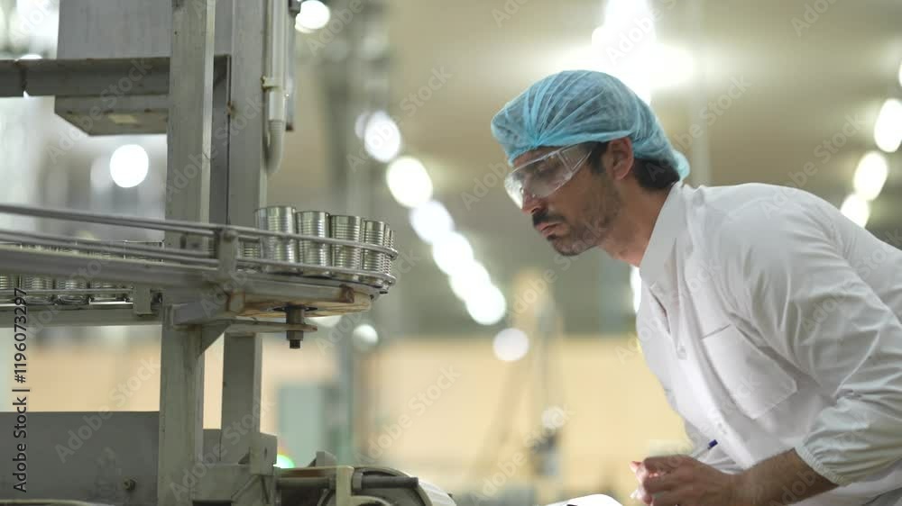 Engineer supervising the food production process in a high tech manufacturing plant inspecting conveyor systems for quality assurance showcasing modern technology in industrial processes. Engineer supervising the food production process in a high tech manufacturing plant inspecting conveyor systems for quality assurance showcasing modern technology in industrial processes.