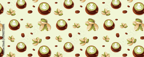 Pattern with matches, coffee beans, pistachios. Patterns for coffee lovers. T-shirts, poster, banner, card, postcard, cover design. Vector illustrations.