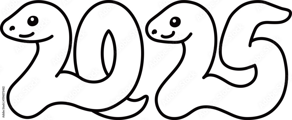 Obraz premium 西暦2025年の巳年の蛇の白黒イラスト 