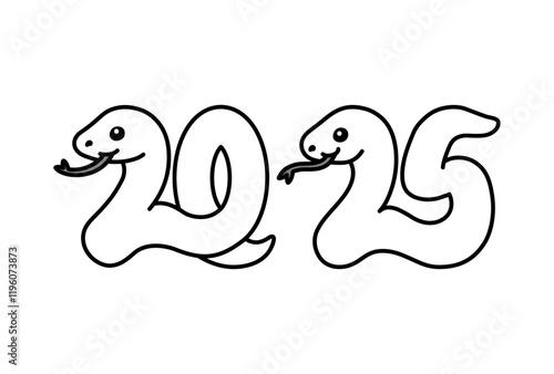 西暦2025年の巳年の蛇のモノクロイラスト