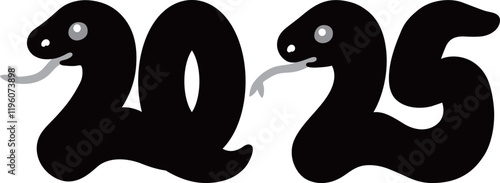 西暦2025年の巳年の蛇のモノクロイラスト
