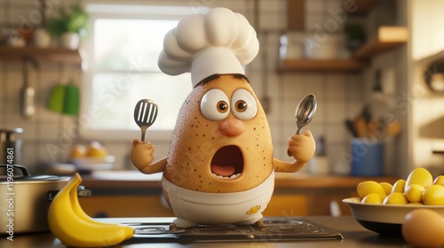 Surprised Potato Chef in Kitchen