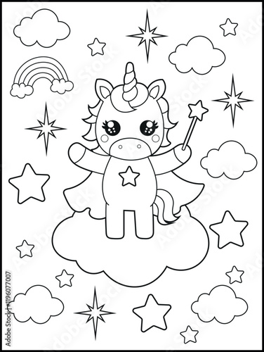 Wallpaper Mural Superhero Unicorn Coloring Page for Kids. A Fun and Printable Black and White Activity Sheet for Kindergarten.
 Torontodigital.ca