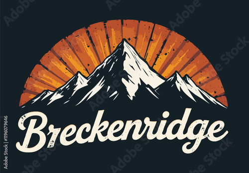Breckenridge Retro Mountain t shirt Design with Sunset vector Illustration