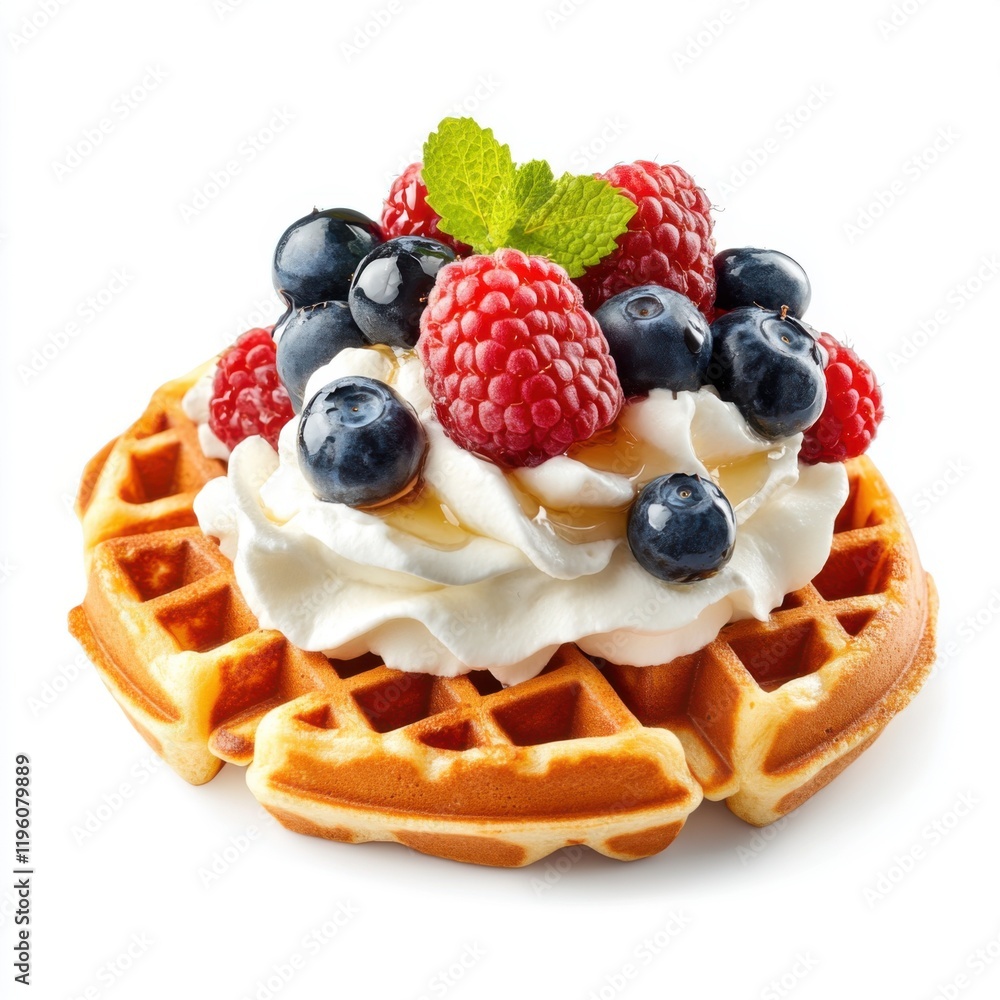 Belgian Waffles Topped with Whipped Cream and Berries Belgian Waffles Topped with Whipped Cream and Berries