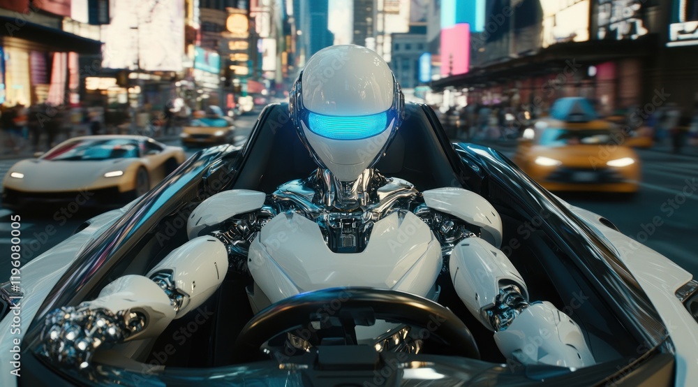 Fototapeta premium Futuristic Robot Driving in Times Square
