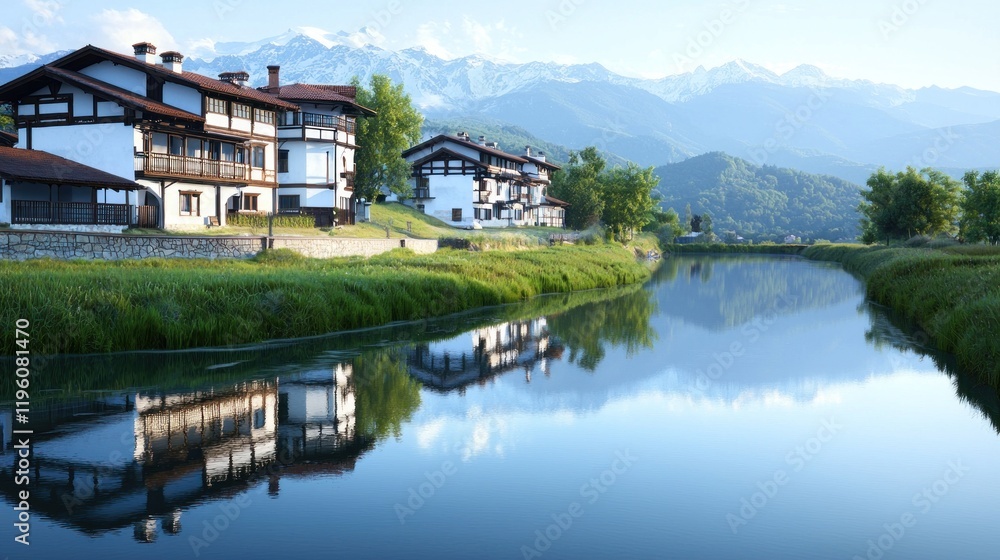 Fototapeta premium Mountain Village by the River