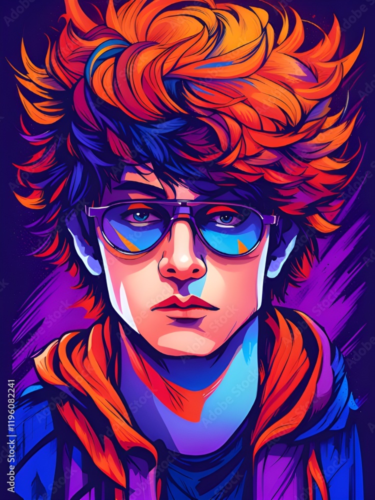 abstract portrait of young boy with modern hairstyle, illustration. abstract portrait of young boy with modern hairstyle, illustration.