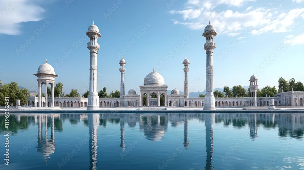 Fototapeta premium Serene White Palace Reflecting in Calm Water