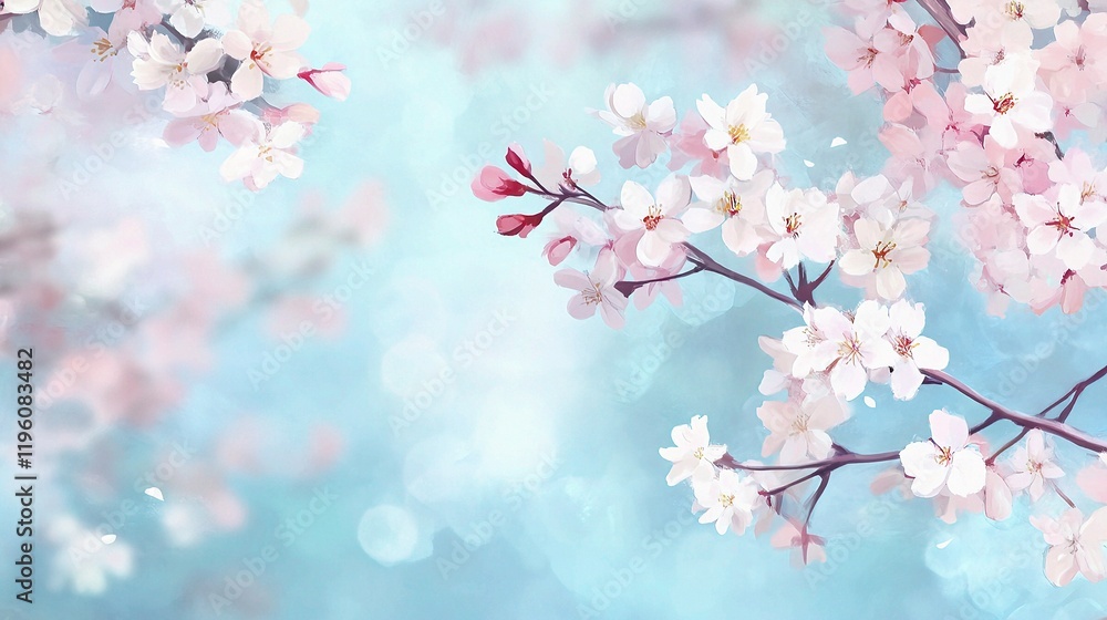 Soft Pastel Background with Beautiful Cherry Blossom Blooms Soft Pastel Background with Beautiful Cherry Blossom Blooms