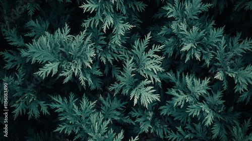 Dark green background with many cypress leaves