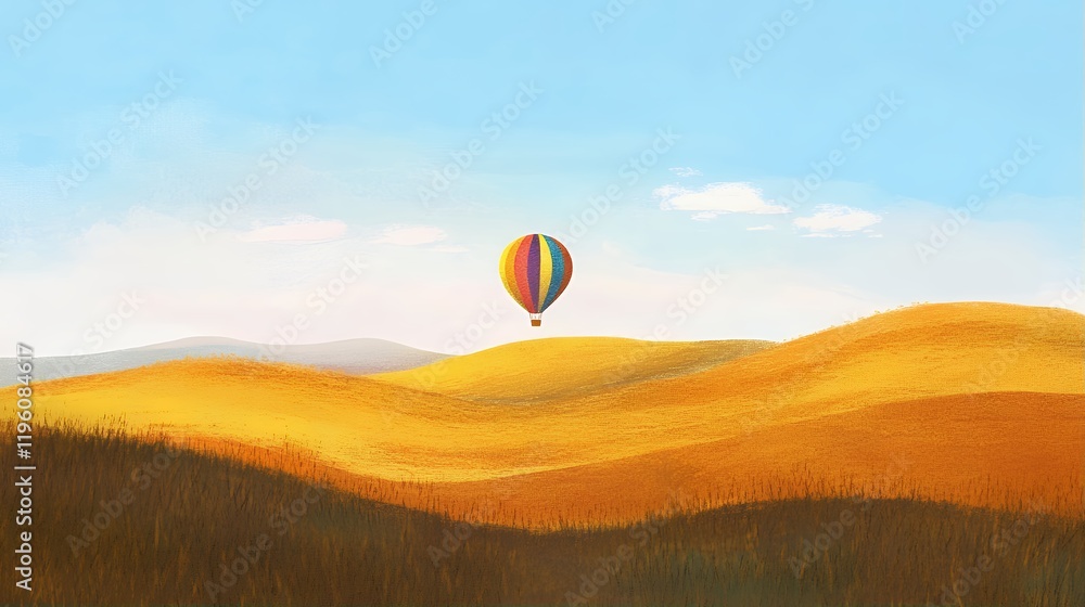 Fototapeta premium Hot Air Balloon Over Golden Fields Landscape