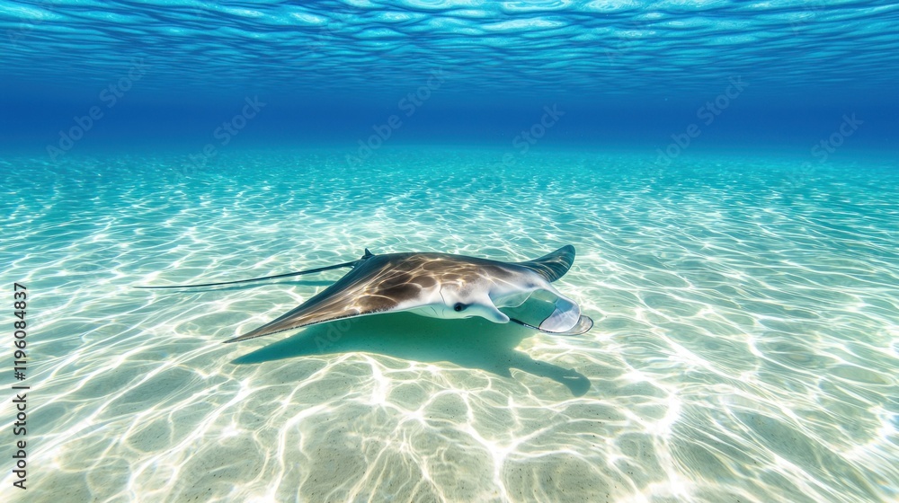 Obraz premium A graceful stingray gliding through clear, tranquil ocean waters.